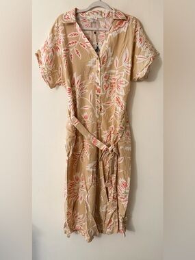 Easel NWT Cropped Wide Leg Jumpsuit, Tan with Pink & White Floral Print, size S